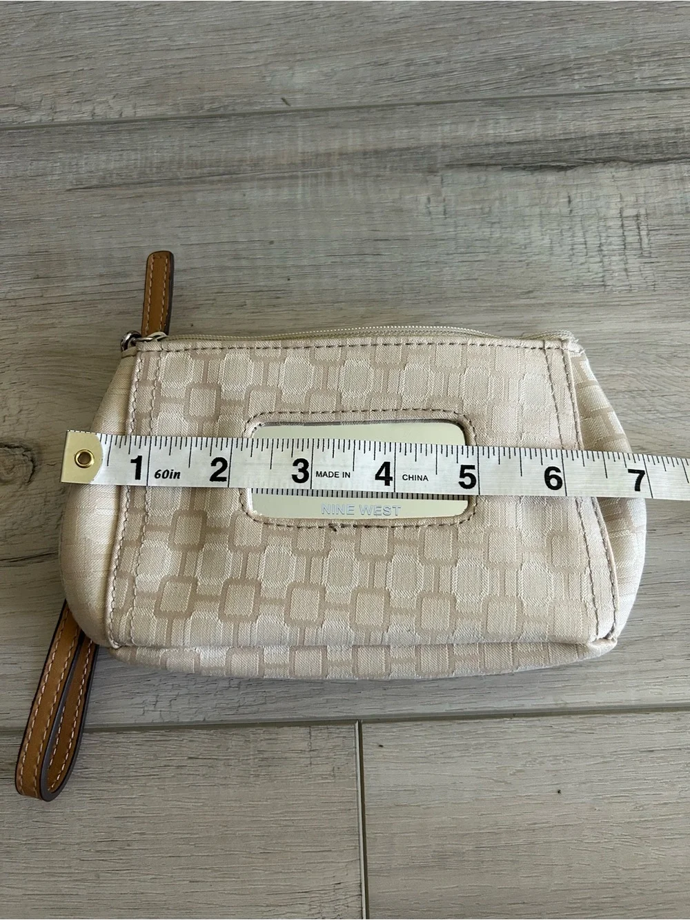 Nine West Beige Cream Wristlet Clutch with Logo Plate